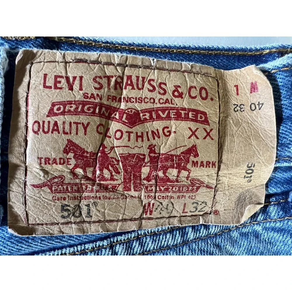 Levi's 501 40x32 (38x28) Button Fly Light Wash Fade Faded Blue Jeans Red Batwing